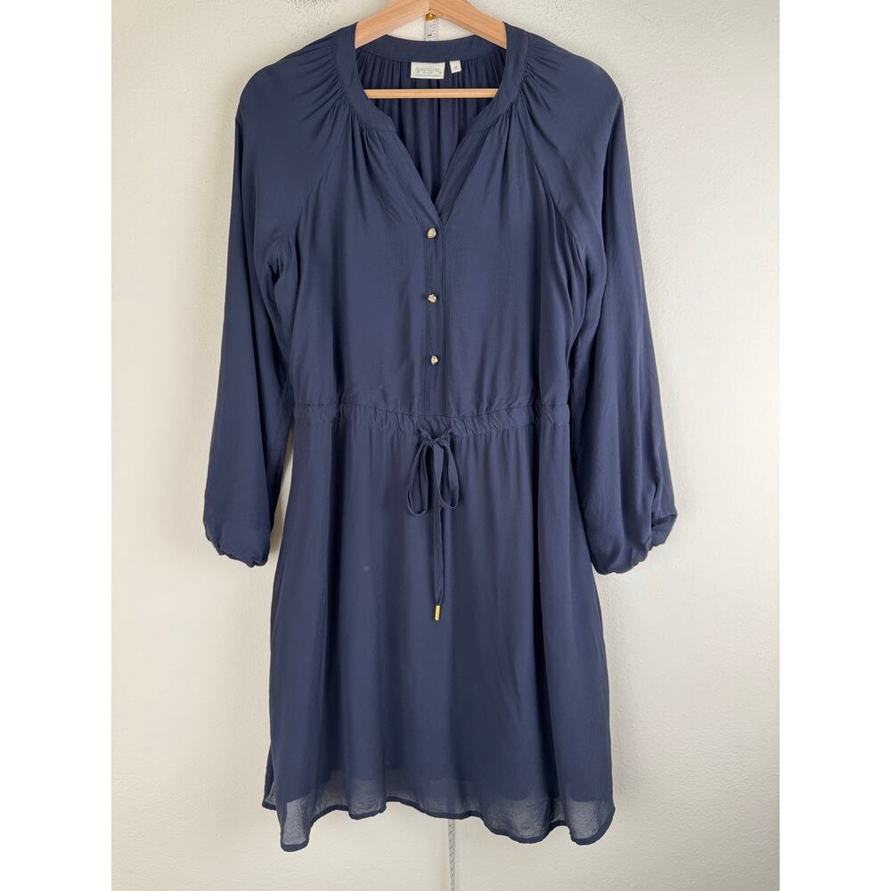 Spartina Catalina Drawstring Mini Dress Slate Blue Long Sleeve Medium - Picture 7 of 16